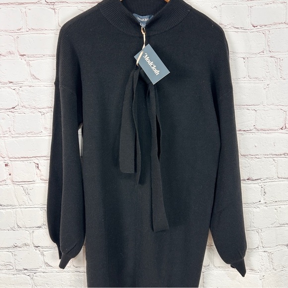ModCloth  Black Acrylic Blend Sweater dress tie waist stretchy size large new - Picture 9 of 11